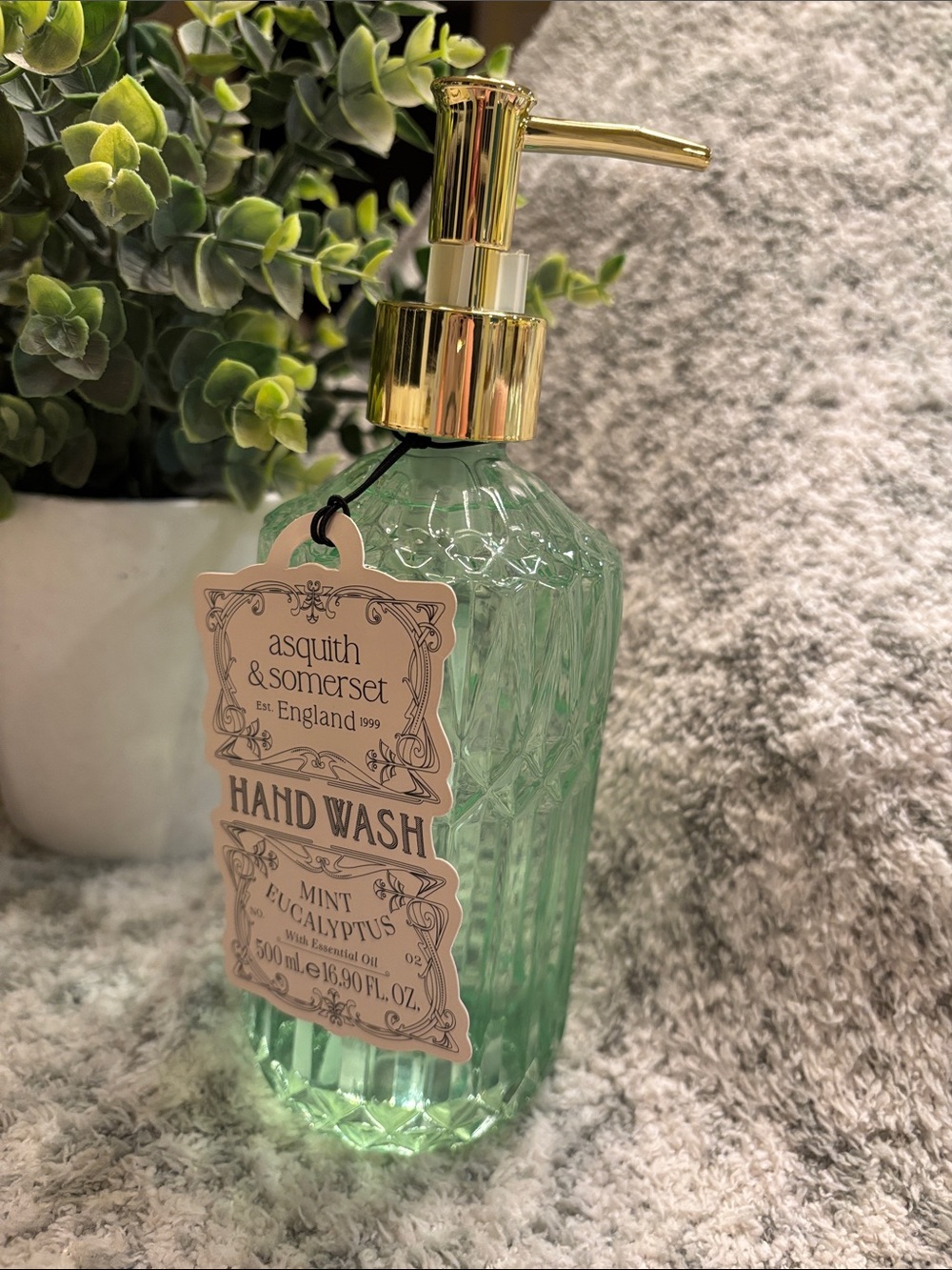 Asquith & Somerset England Mint Eucalyptus Hand Wash NWT Glass Decanter 16.9oz
